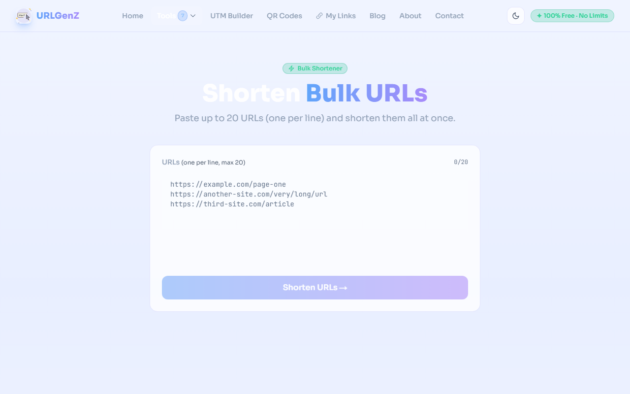 Screenshot of URLGenZ Bulk Shortener