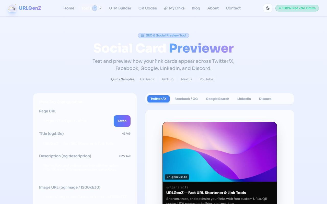 Screenshot of URLGenZ Social & SEO