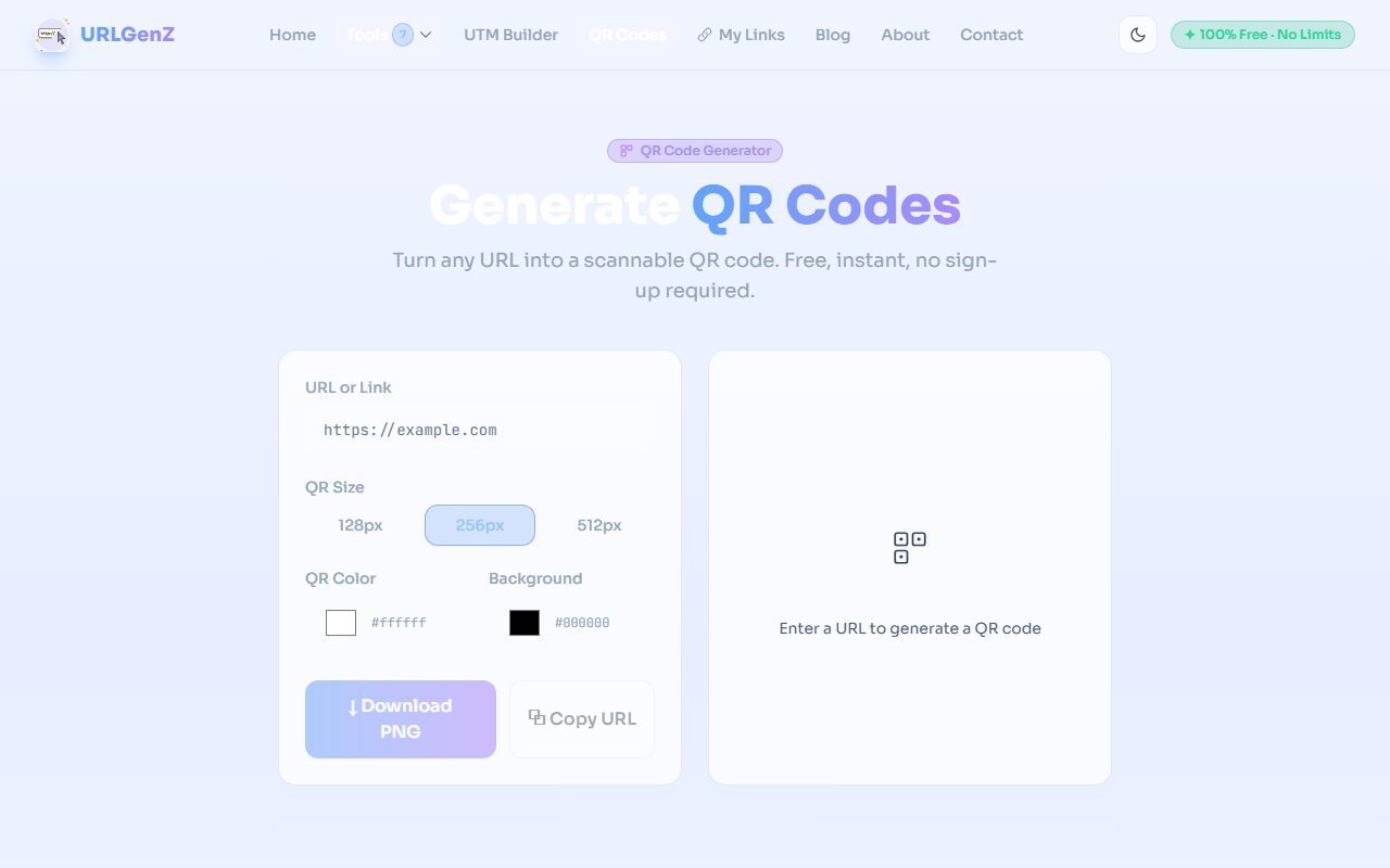 Screenshot of URLGenZ QR Generator