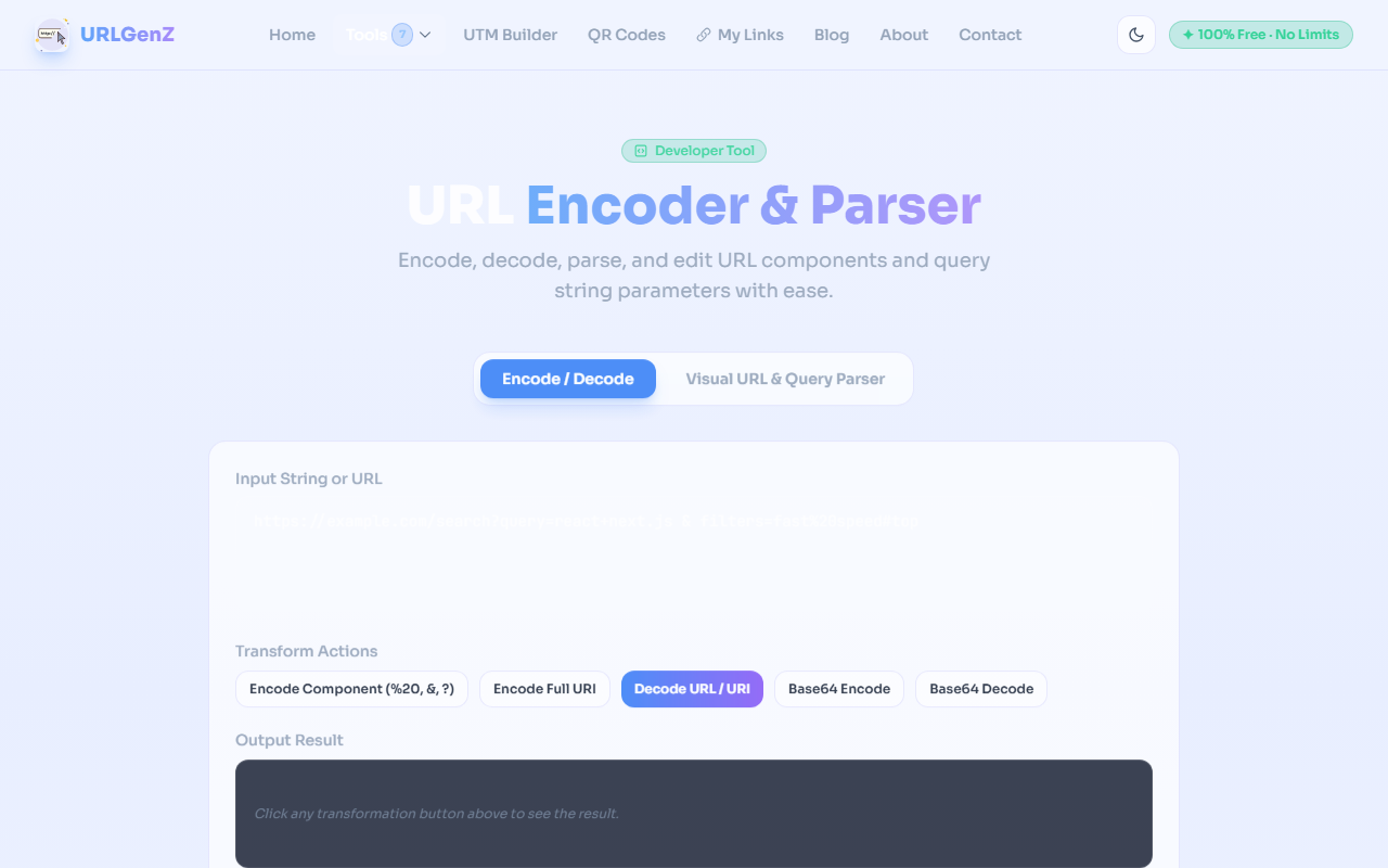 Screenshot of URLGenZ Developer Tool