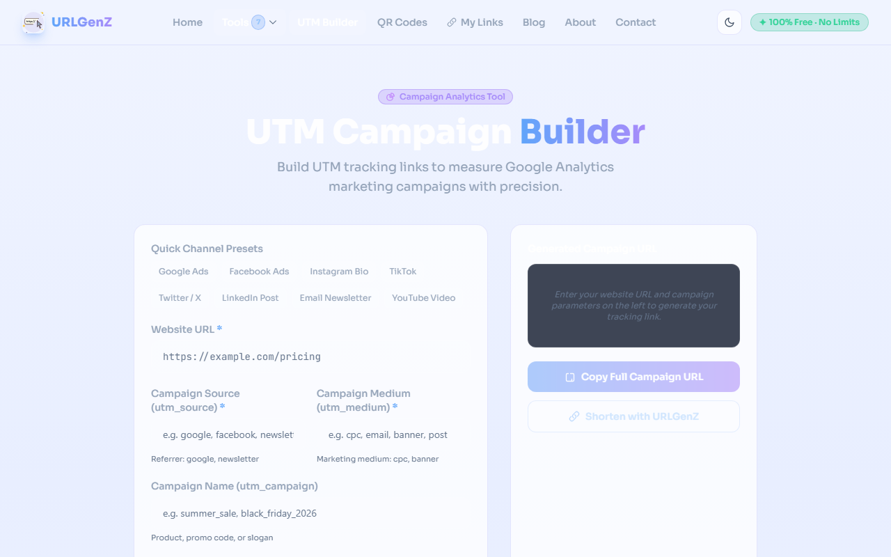 Screenshot of URLGenZ UTM & Analytics